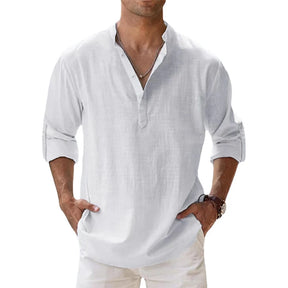 Camisa * de linho respirável masculina, manga comprida, cor sólida, casual, básico, algodão e linho, primavera, outono.