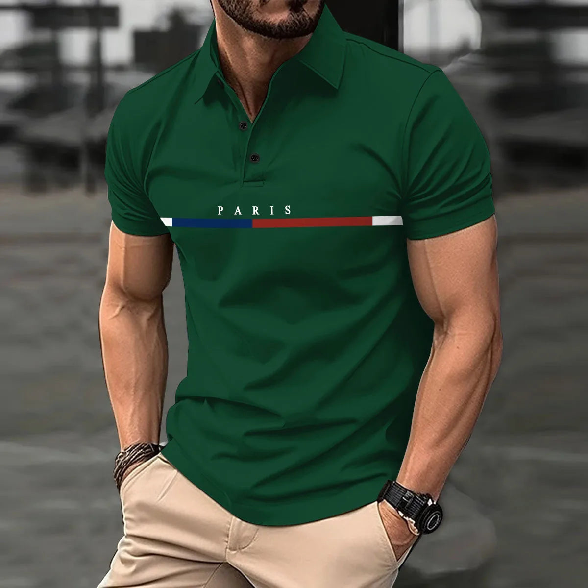 Camisa polo listrada masculina, botão de correspondência de cores francês, blusa esportiva, Amazon AliExpress, além-fronteiras, verão, 2022