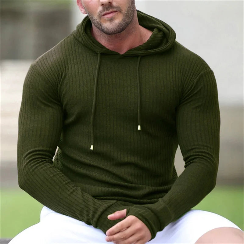 men autumn sports fitness Spring and autumn fitness training wear knitted long sleeve hoodie pullover jacket stripe Sweater