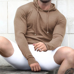 men autumn sports fitness Spring and autumn fitness training wear knitted long sleeve hoodie pullover jacket stripe Sweater