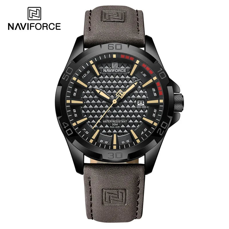 Top Brand NAVIFORCE  Men Quartz Watch Sports Shockproof Waterproof Leather Male Fashion Luxury WristWatch Casual Calendar Clock