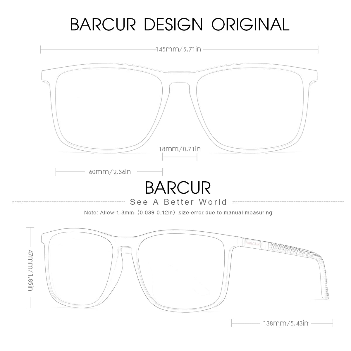 BARCUR-Óculos de sol quadrados para homens e mulheres, peso leve polarizado, óculos de sol para negócios, caminhadas, acessórios confortáveis