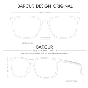 BARCUR-Óculos de sol quadrados para homens e mulheres, peso leve polarizado, óculos de sol para negócios, caminhadas, acessórios confortáveis