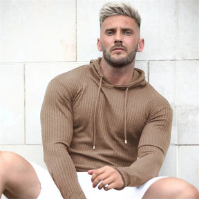 men autumn sports fitness Spring and autumn fitness training wear knitted long sleeve hoodie pullover jacket stripe Sweater