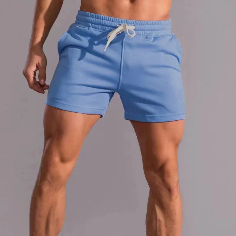 Calção esportiva fitness masculina de algodão americano, calça casual de agachamento elástico, treino cinza de corrida, verão