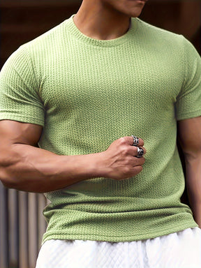 Camiseta * masculina de manga curta em malha canelada, design elegante, casual e estiloso, perfeita para o verão, ideal para academia e treinos de fitness.