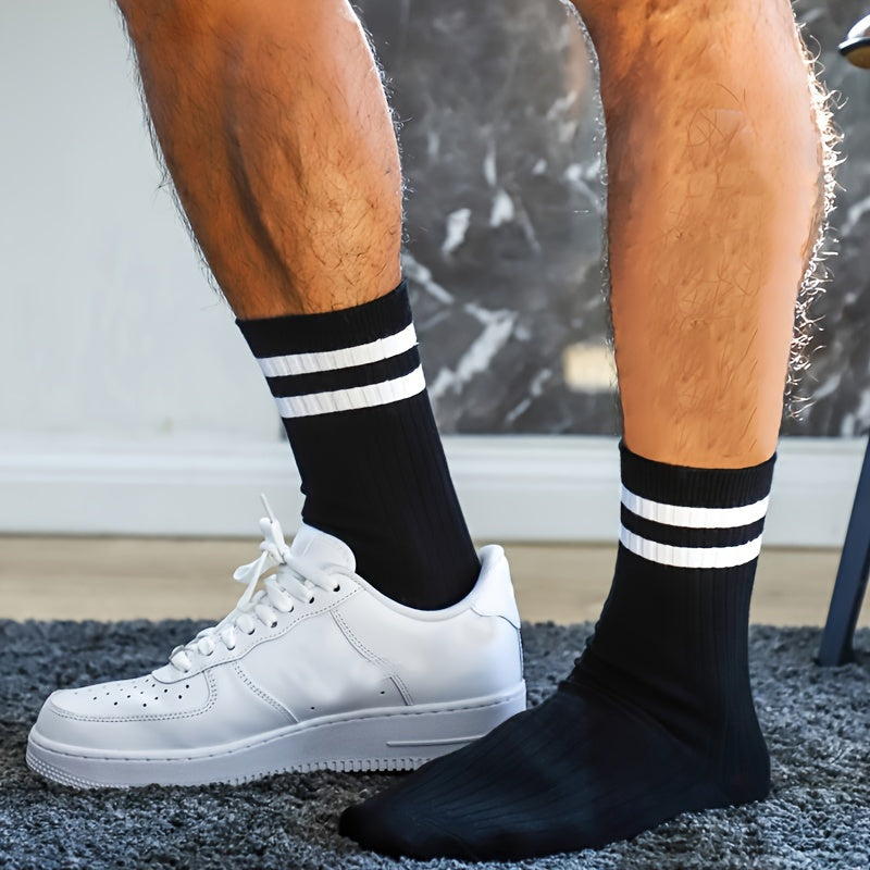 6 Pares de Meias Crew Masculinas Estilosas, Anti Odor & Absorção de Suor, Meias Respiráveis, Para Usar em Todas as Estações