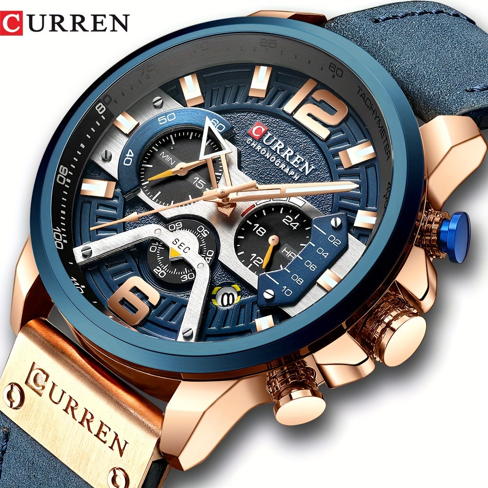 Relógio de pulso masculino CURREN Chronograph, estilo casual esportivo, com calendário analógico e pulseira de couro sintético