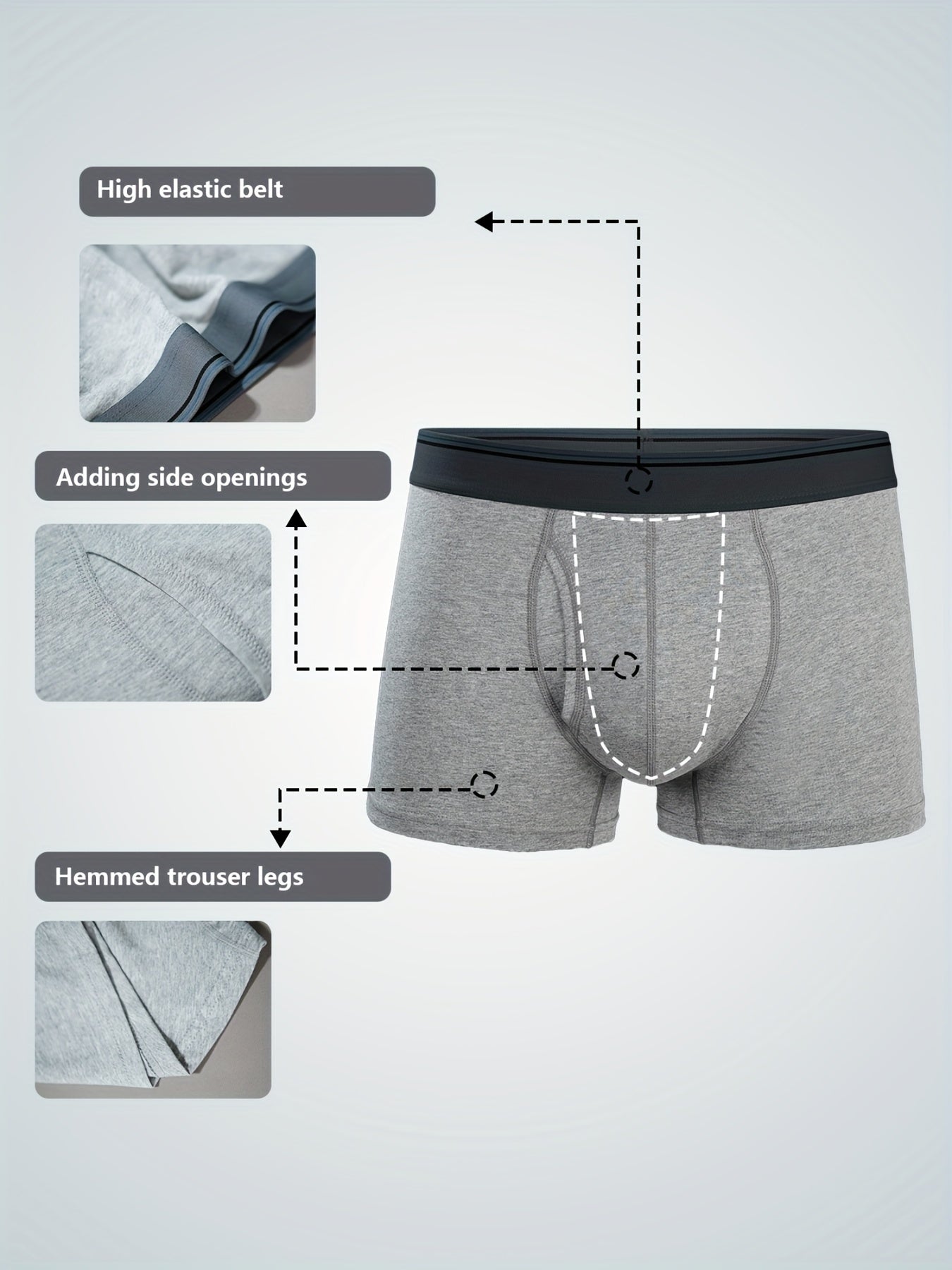 4 peças de cuecas boxer confortáveis e respiráveis para homens, com elástico na parte frontal e ajuste clássico, proporcionando conforto e comodidade.