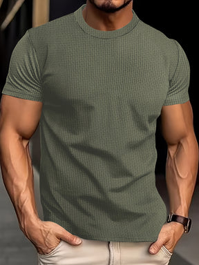 Camiseta masculina de manga curta com gola redonda e cor sólida, tops casuais e respiráveis para uso diário no verão e prática de esportes ao ar livre