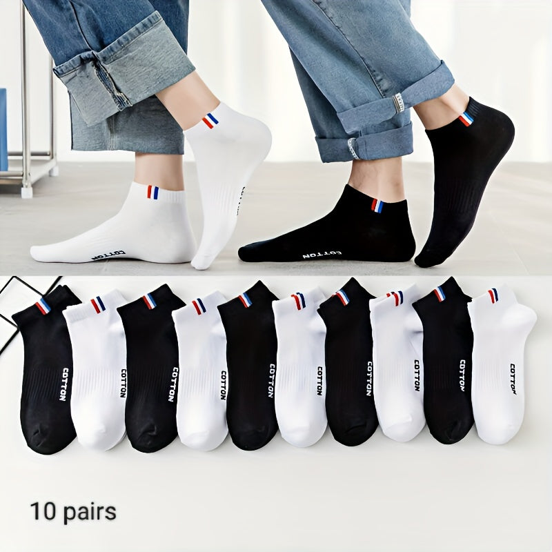 10 Pares De Meias Liner Masculinas Simples E Sólidas, Confortáveis, Respiráveis E Absorventes De Suor Para Uso Externo Masculino