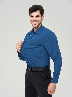 Camisa formal sólida de cor sólida para homens de tamanho grande, com micro elasticidade e mangas longas para reuniões e trabalho diário