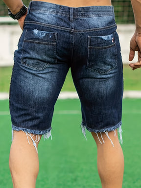 Bermuda jeans rasgada, estilo casual masculino que combina com tudo, para o verão