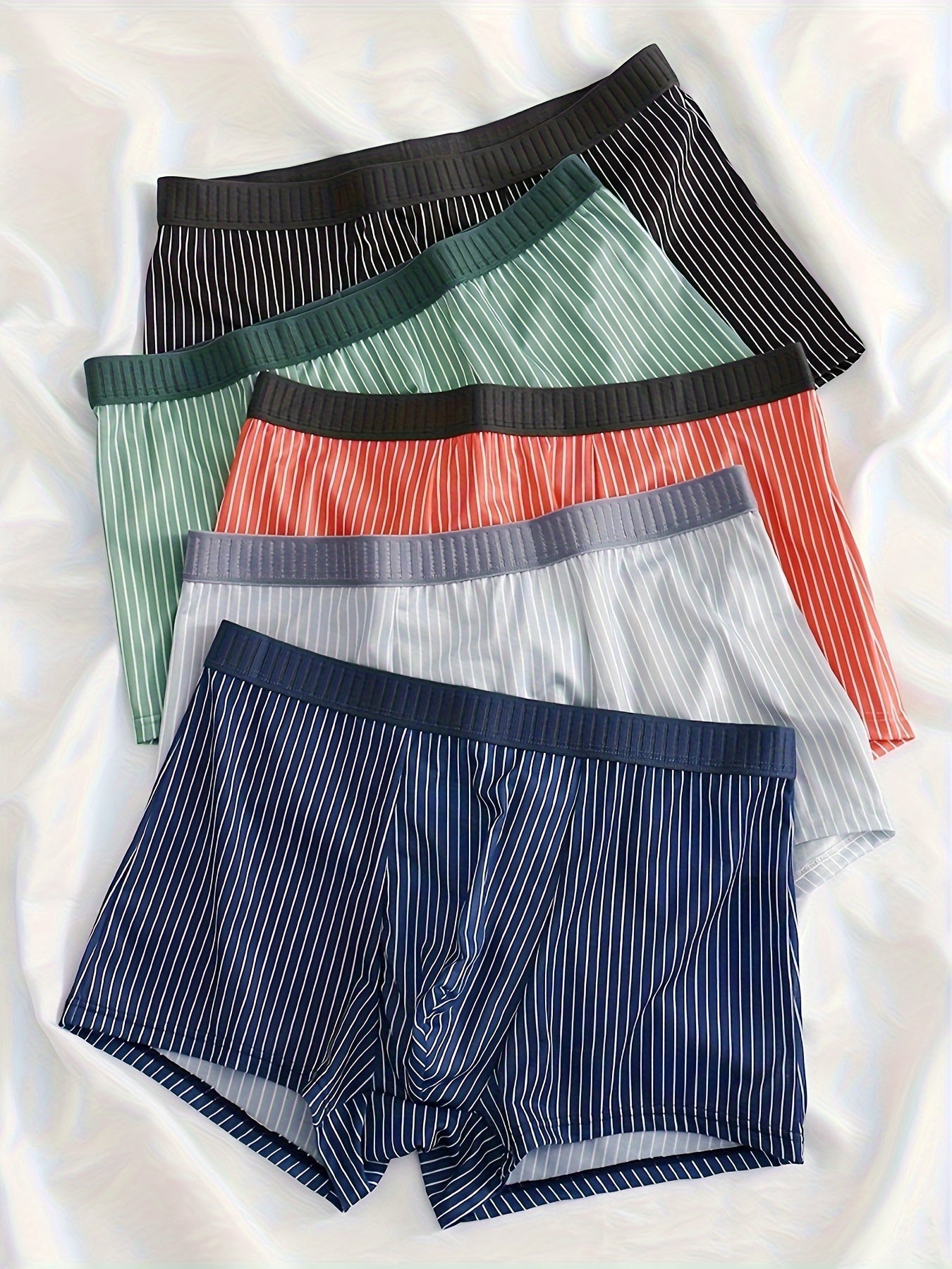 Conjunto de 5 cuecas masculinas, cuecas boxer listradas casuais, cuecas boxer confortáveis e elásticas