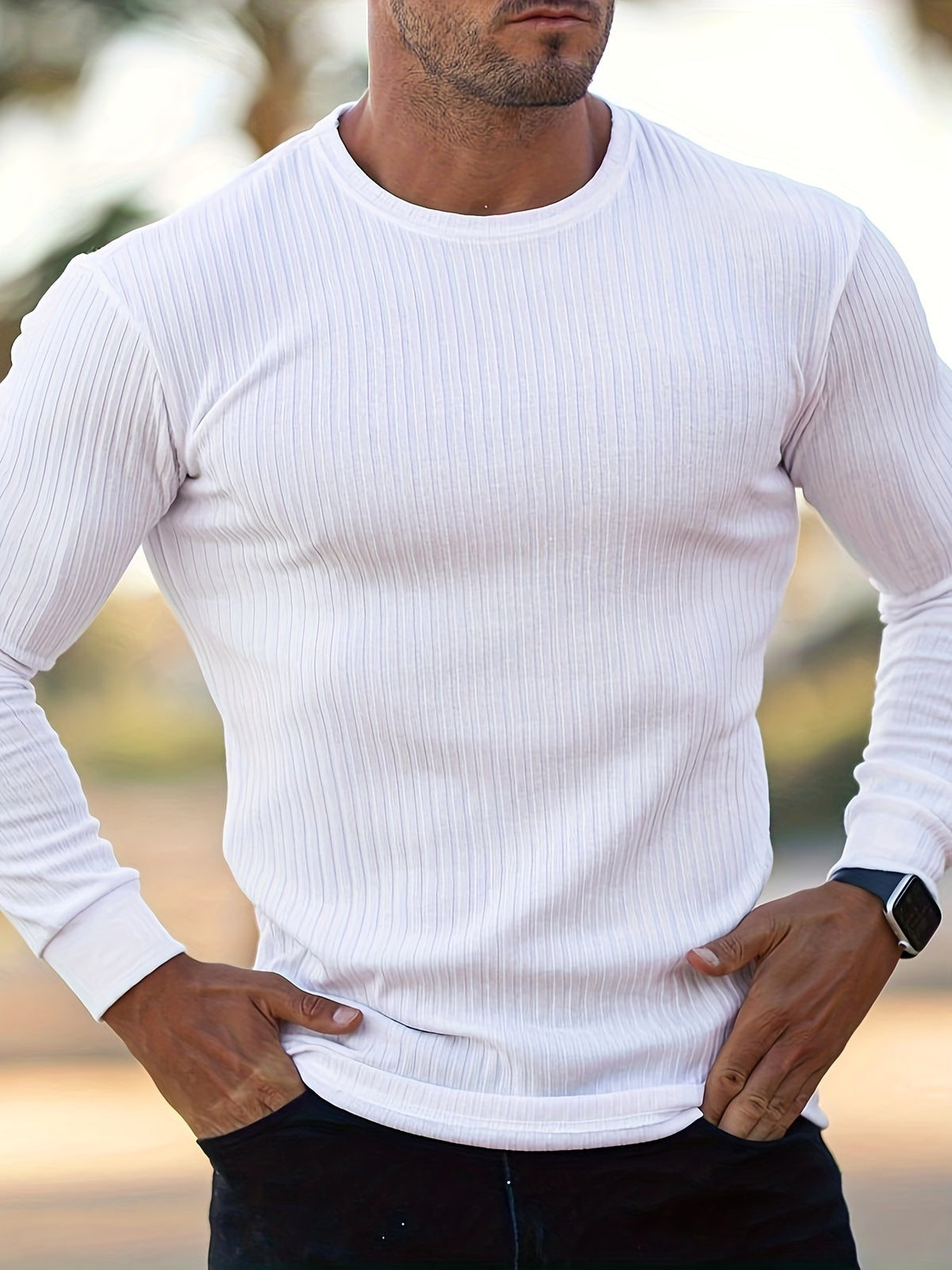 Camiseta * masculina de manga longa, leve e respirável, com gola redonda e elástica para primavera e outono, para corrida e treinamento