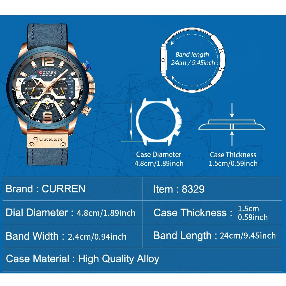 Relógio de pulso masculino CURREN Chronograph, estilo casual esportivo, com calendário analógico e pulseira de couro sintético