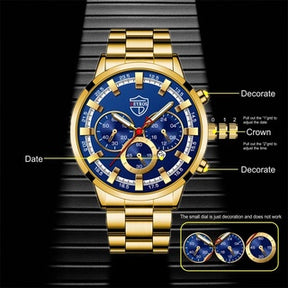 1 Conjunto ! Relógio De Luxo Moda Masculino Com Pulseira De Ouro Calendário De Quartzo De Aço Inoxidável Pulso Presentes Luminosos