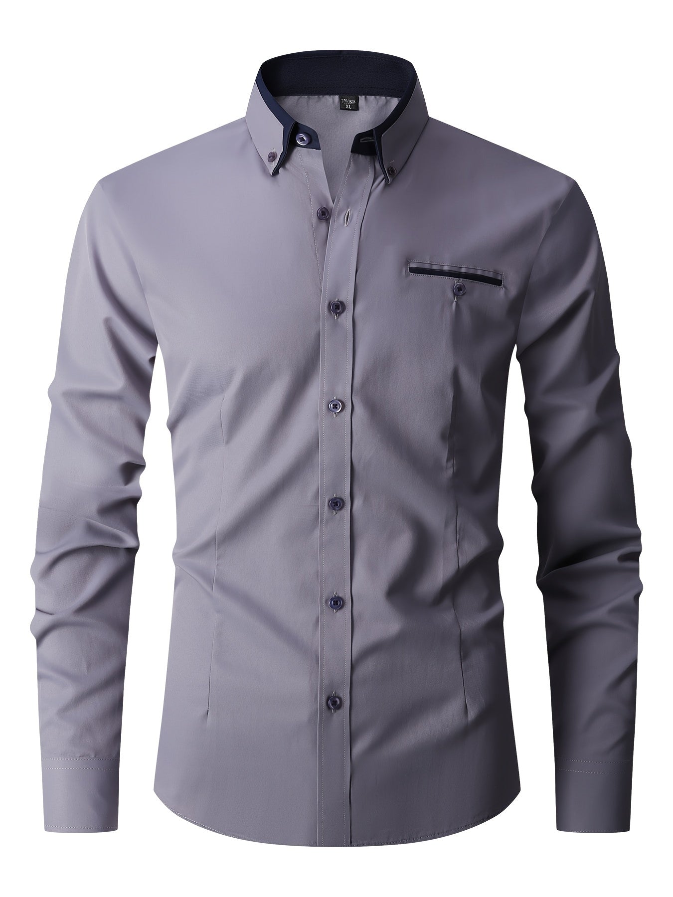 Camisa * De Botão De Negócios De Manga Longa Para Homens Com Bolso No Peito, Bloco De Cores Simples, Primavera Outono, Presente Para Homens