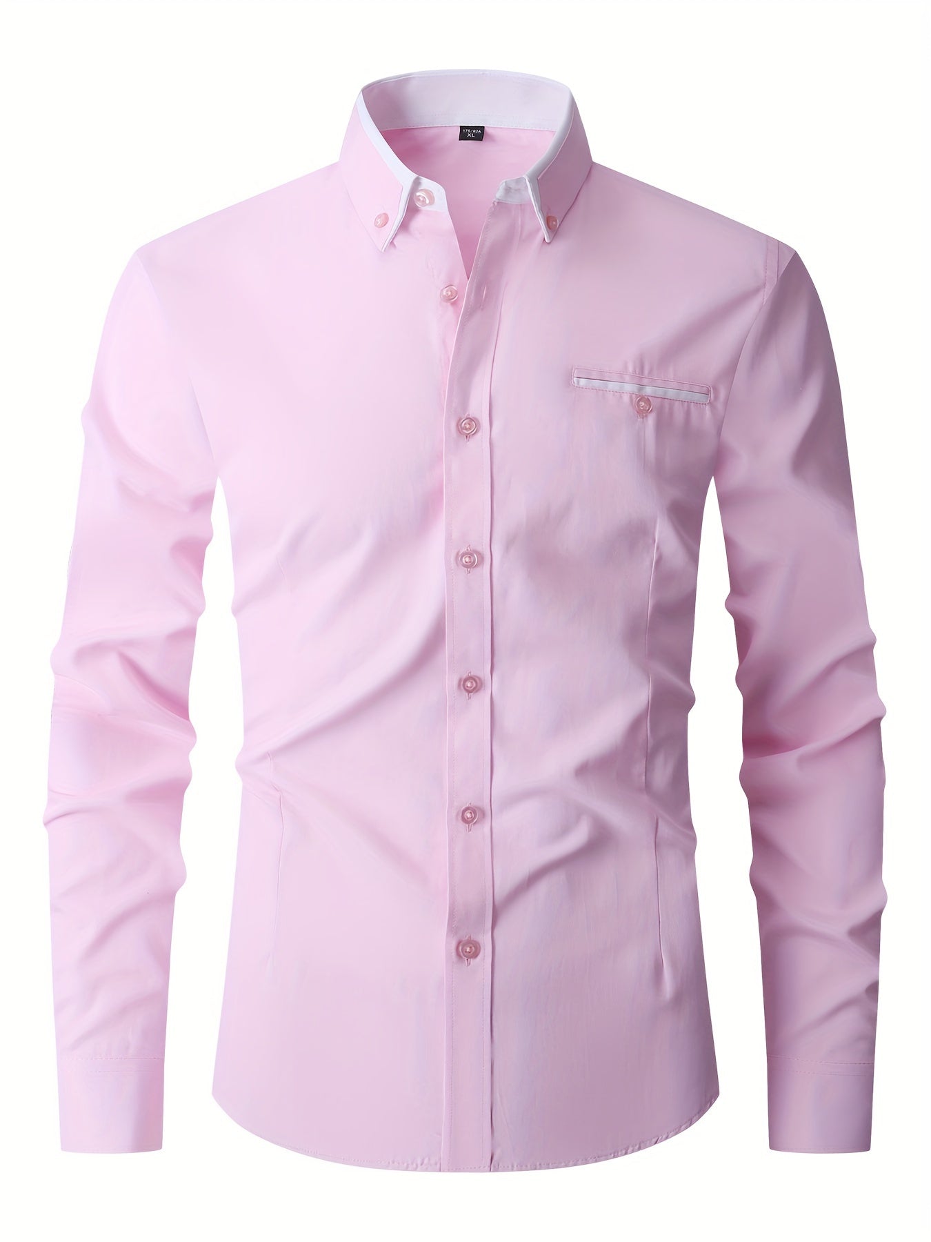 Camisa * De Botão De Negócios De Manga Longa Para Homens Com Bolso No Peito, Bloco De Cores Simples, Primavera Outono, Presente Para Homens