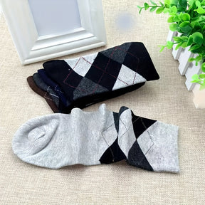 5 Pares de Meias Argyle Grossas de Outono e Inverno para Homens, Quentes e Confortáveis, Meias de Tripulação, Respiráveis, Casuais e Estilosas