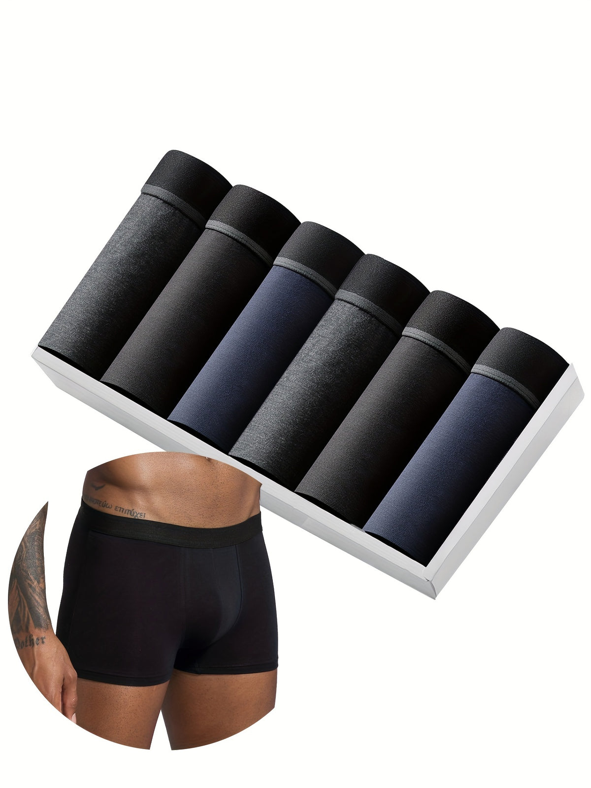 Conjunto de 6 cuecas boxer masculinas em algodão respirável para homens. Cuecas masculinas sexy para homem.