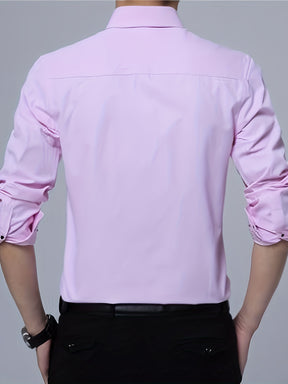 Camisa social masculina, confortável e formal, com lapela e botões, manga longa, para festas/casamentos/formais.