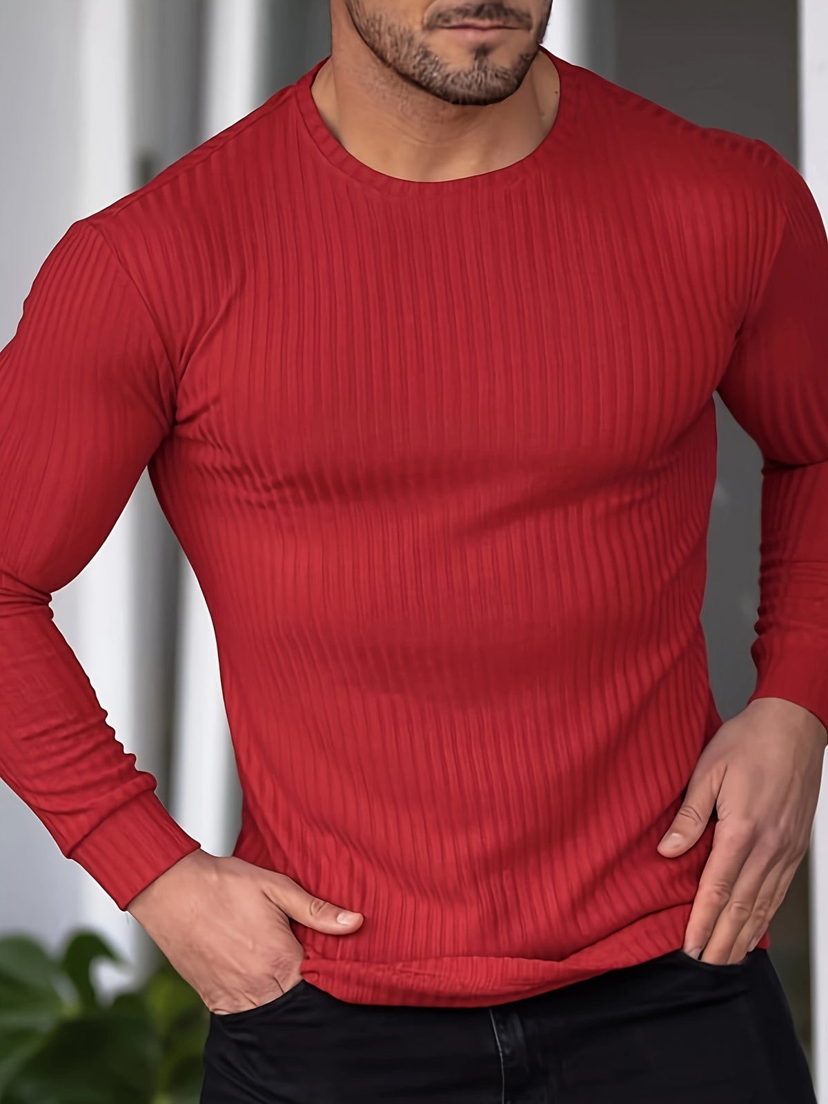 Camiseta * masculina de manga longa, leve e respirável, com gola redonda e elástica para primavera e outono, para corrida e treinamento
