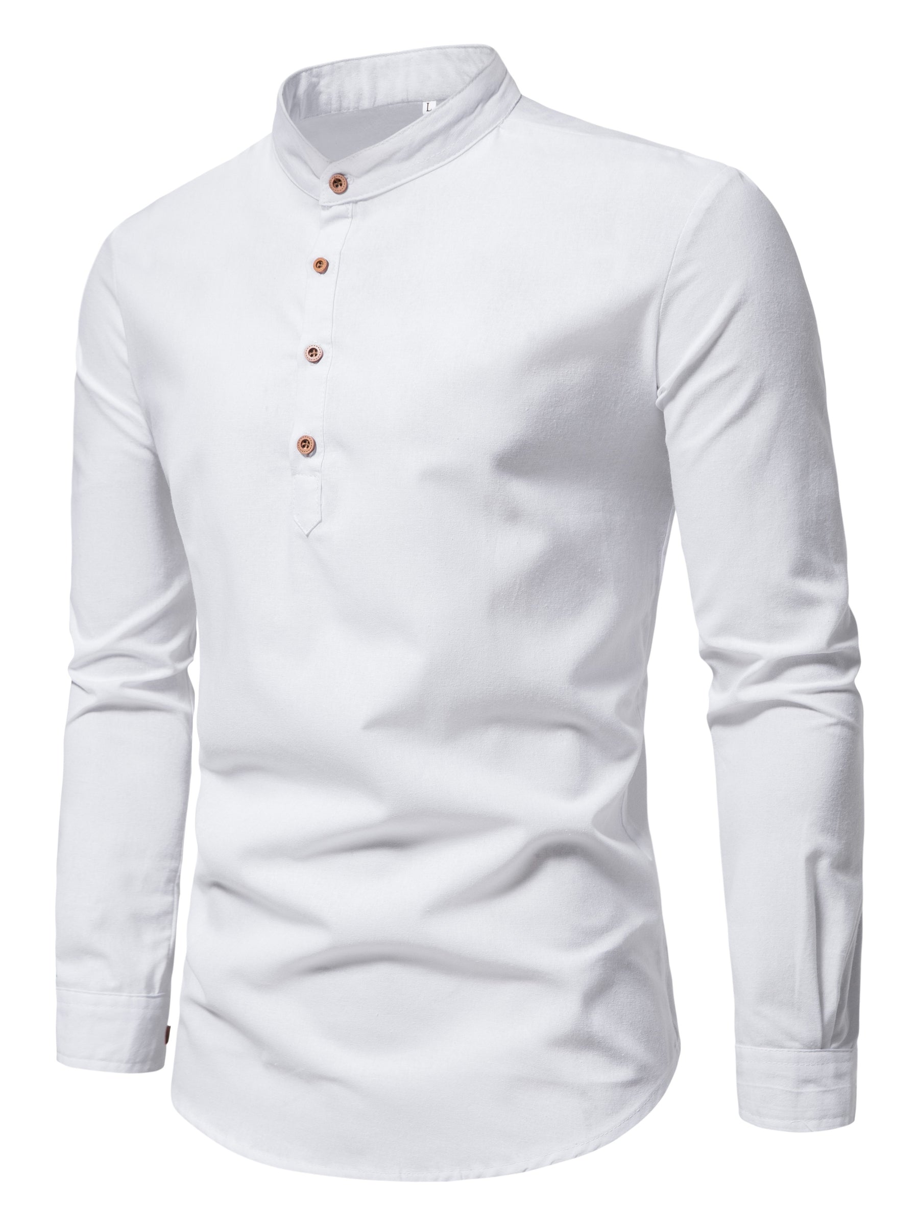 Camisa Masculina 100% Algodão, Manga Longa Com Gola Alta E Botões Para Atividades Ao Ar Livre Na Primavera E Outono