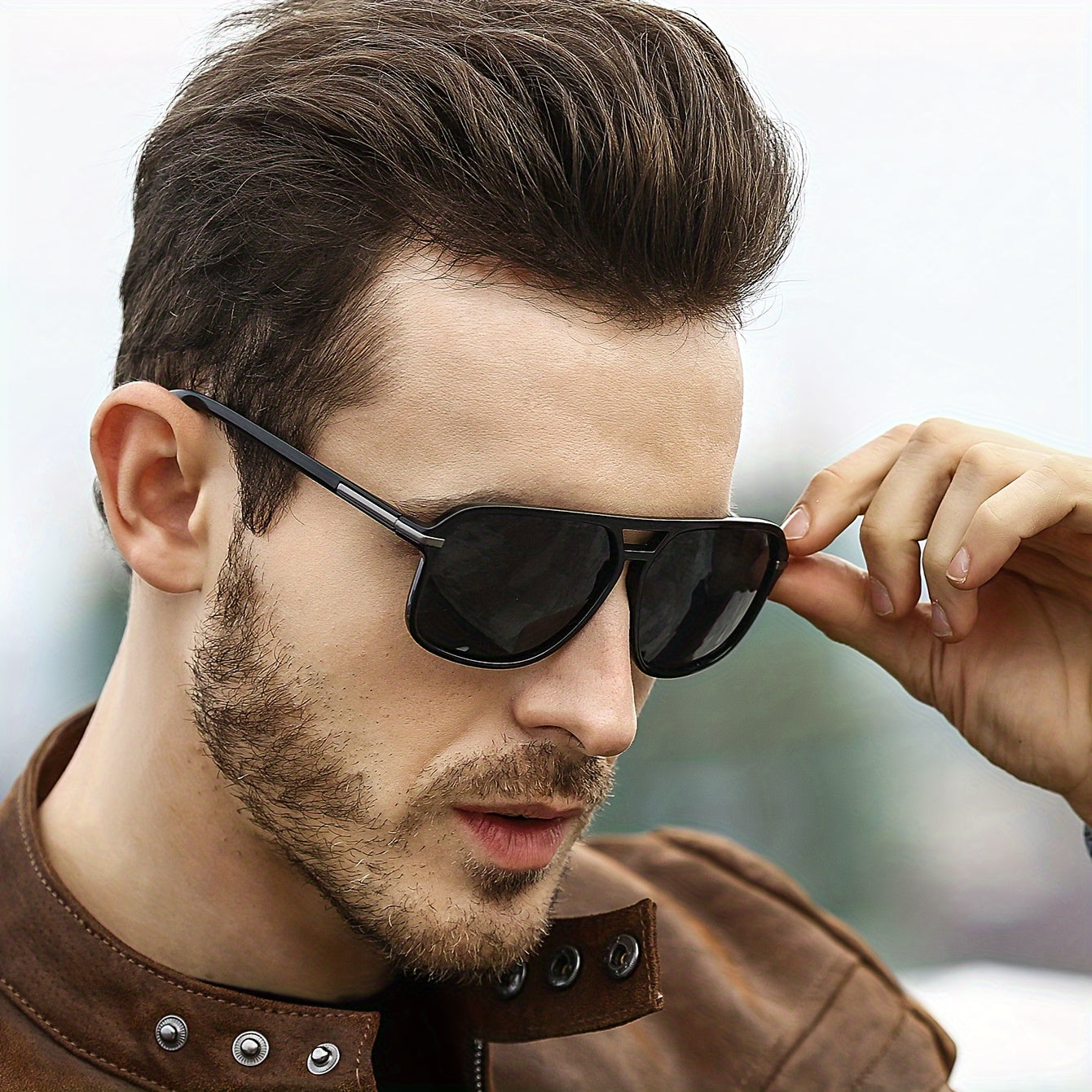 Óculos de sol retrô oversized na moda, com lentes polarizadas, armação preta, para homens que dirigem e pescam