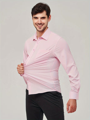 Camisa formal sólida de cor sólida para homens de tamanho grande, com micro elasticidade e mangas longas para reuniões e trabalho diário