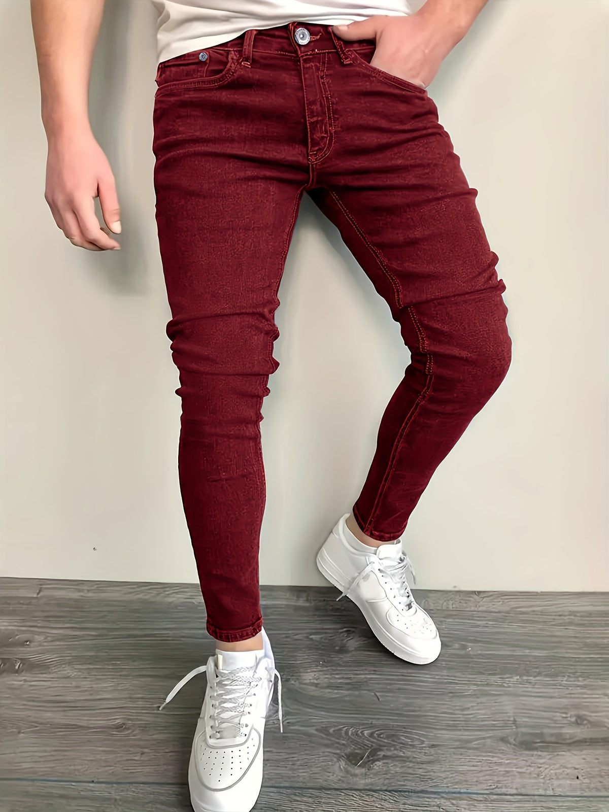 Calças jeans skinny casuais masculinas, calças de ganga versáteis estilo street para todas as estações