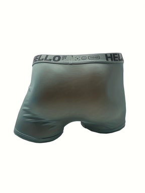 Conjunto De 4 Cuecas Boxer Masculinas Com Letras HELLO, Em Tecido De Seda Gelada E Meio De Malha, Confortáveis E Elásticas, Ideais Para Esportes.