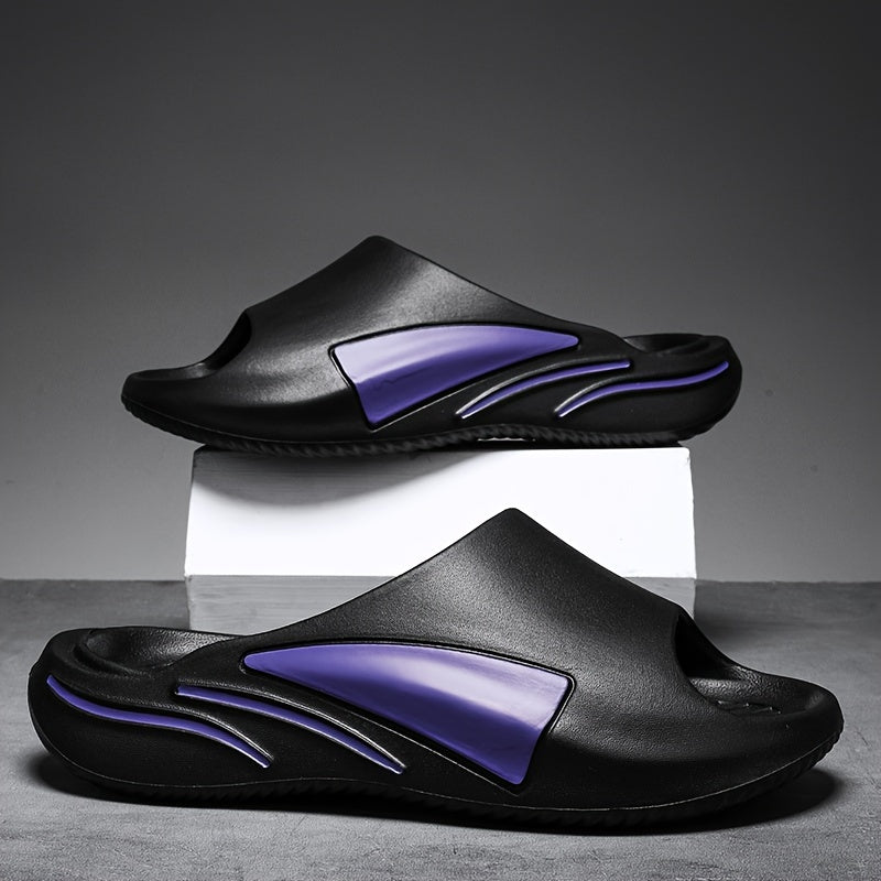 Chinelo masculino moderno com bloco de cores, aberto na ponta, respirável e confortável, com solado grosso antiderrapante, durável e macio em EVA, calçado masculino