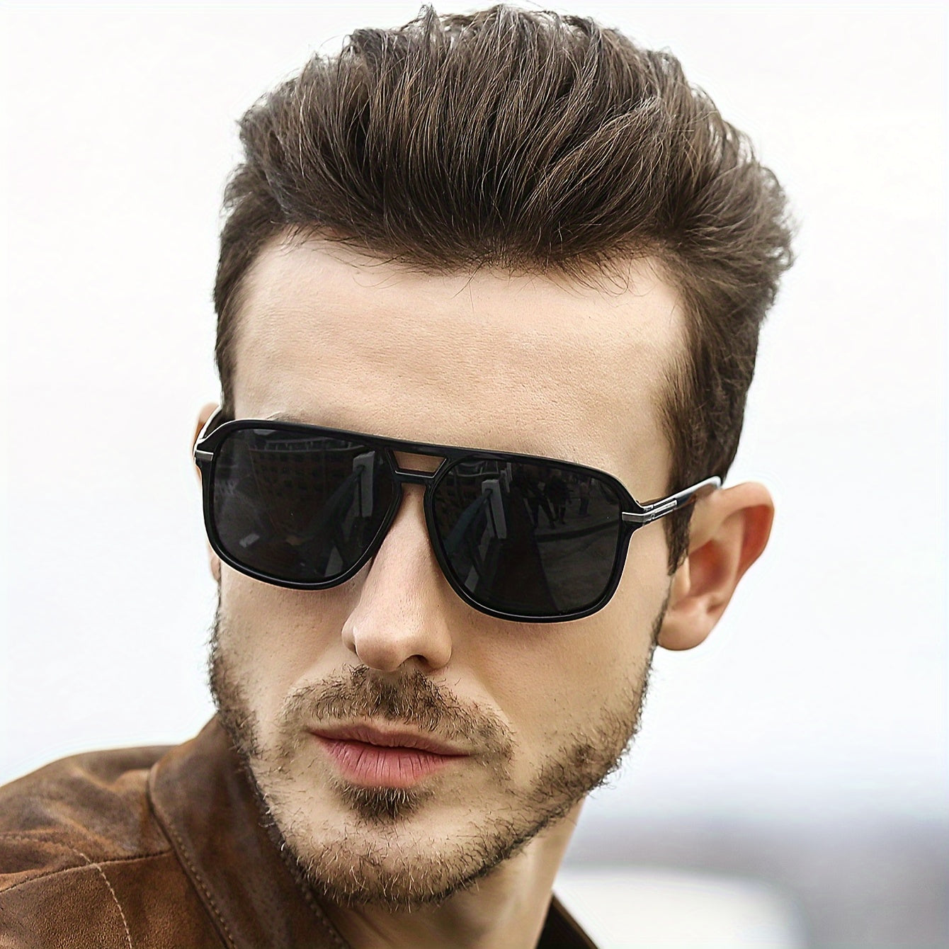 Óculos de sol retrô oversized na moda, com lentes polarizadas, armação preta, para homens que dirigem e pescam