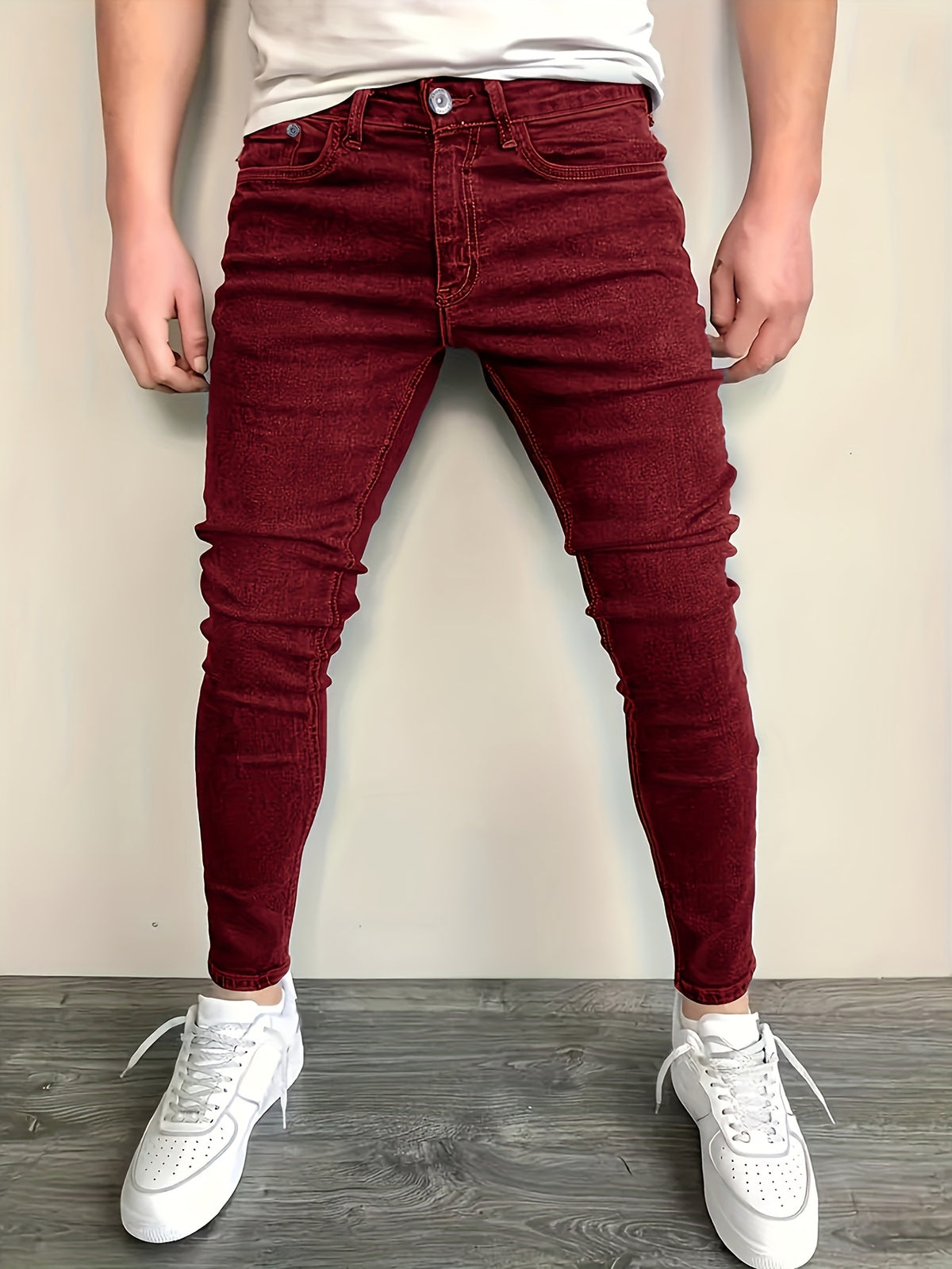 Calças jeans skinny casuais masculinas, calças de ganga versáteis estilo street para todas as estações